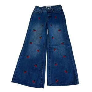 Ashley Mason Jeans Womens Size 23 (25x28) Wide‎ Leg Cherry Embroidery
